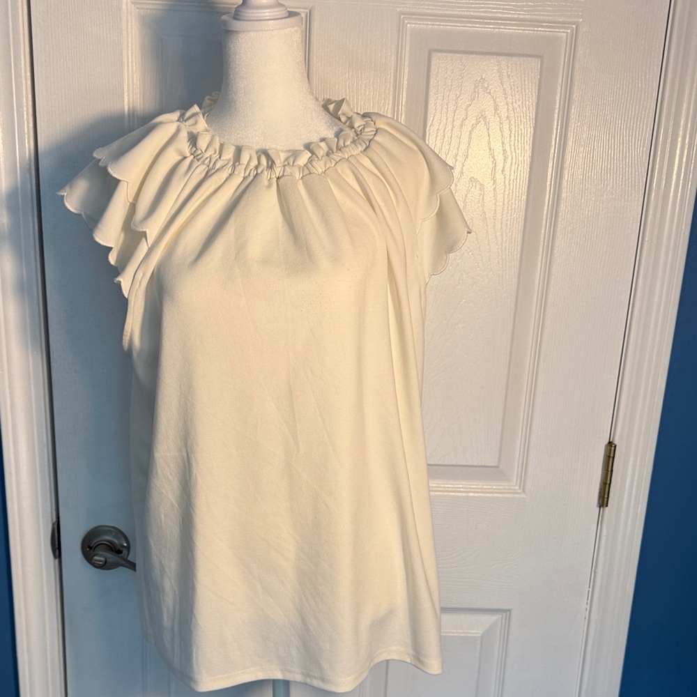 Ann Taylor Ivory Ruffle Sleeve Blouse